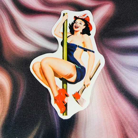 Red Hot Fire Pole Amazingly Beautiful Super Sexy Pinup Single Sticker - Picture 1 of 4